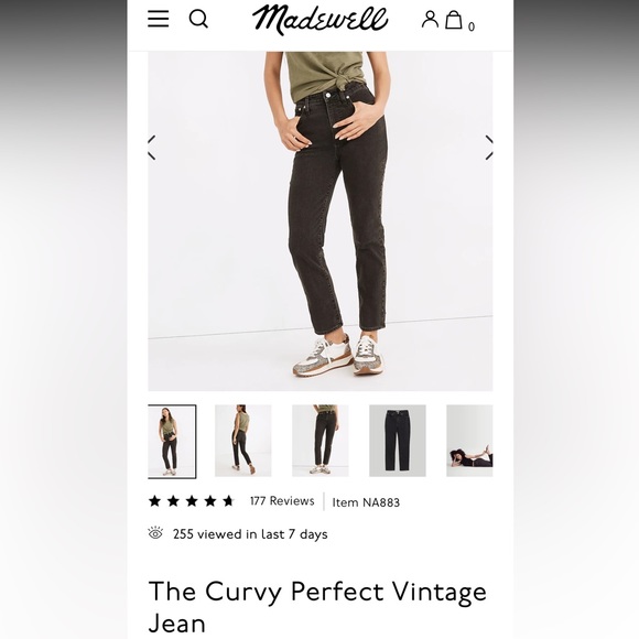 Madewell Curvy Perfect Vintage Jean - size 28 in black wash - Picture 1 of 5